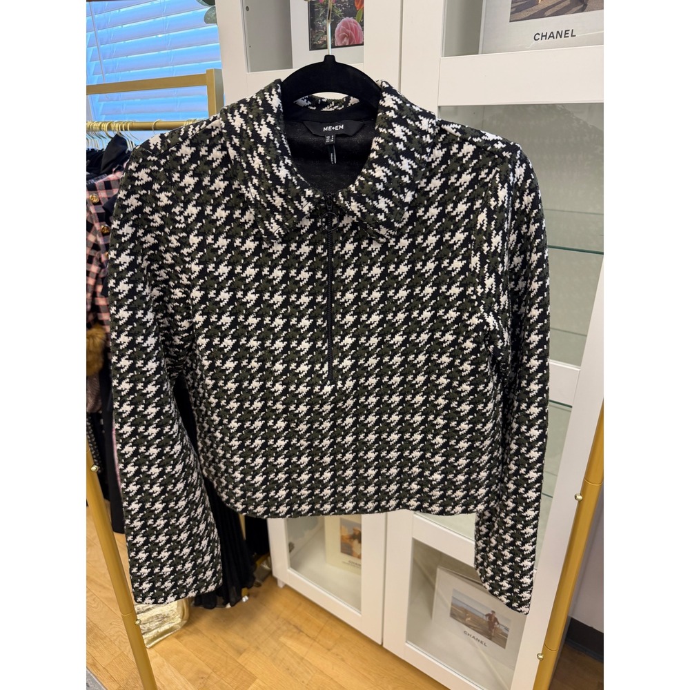 ME+EM Houndstooth Wide Box Top Women Sz 4 EUC Designer Crop Zip Pullover - Picture 10 of 16